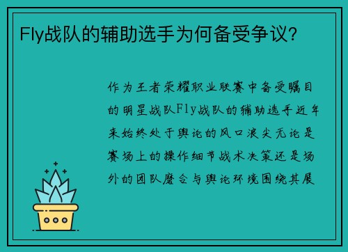 Fly战队的辅助选手为何备受争议？