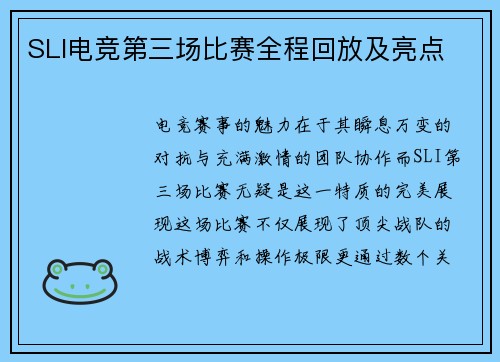 SLI电竞第三场比赛全程回放及亮点