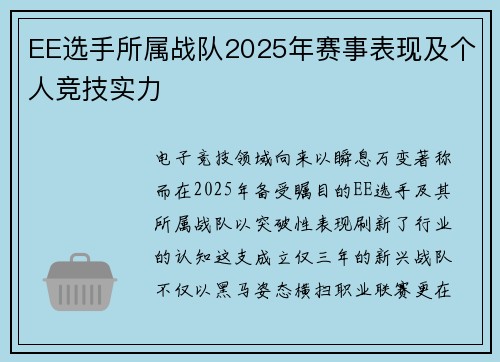 EE选手所属战队2025年赛事表现及个人竞技实力